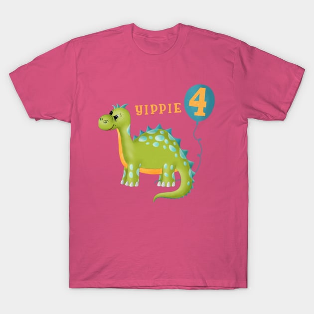 Dinosaur Fourth Birthday T-Shirt by CalliLetters